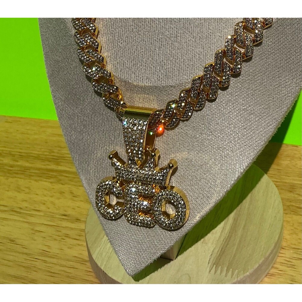 New CEO Pendant Necklace Bracelet Lot Hip Hop Iced 20” Inches CZ Cuban Chain
